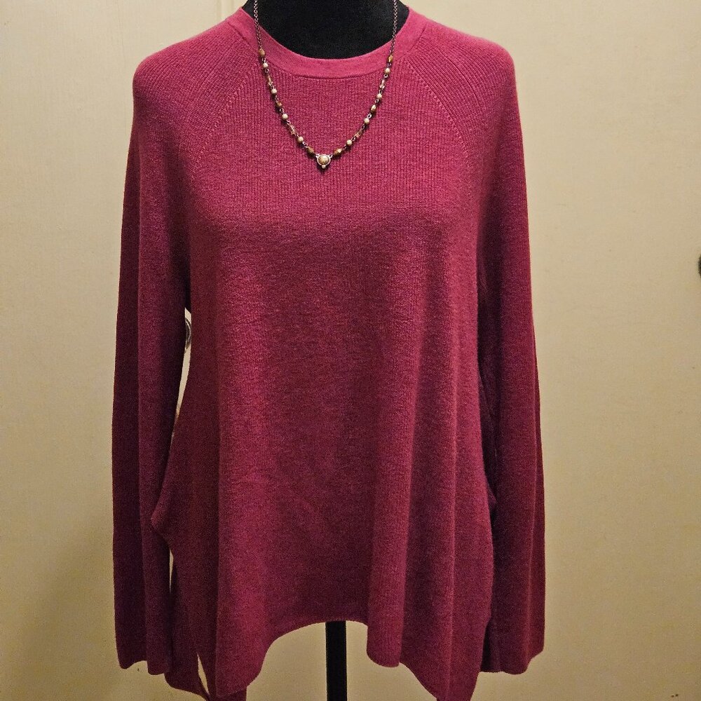 Eileen Fisher Merino Wool Asymmetrical Oversized Sweater Berry Red S/M